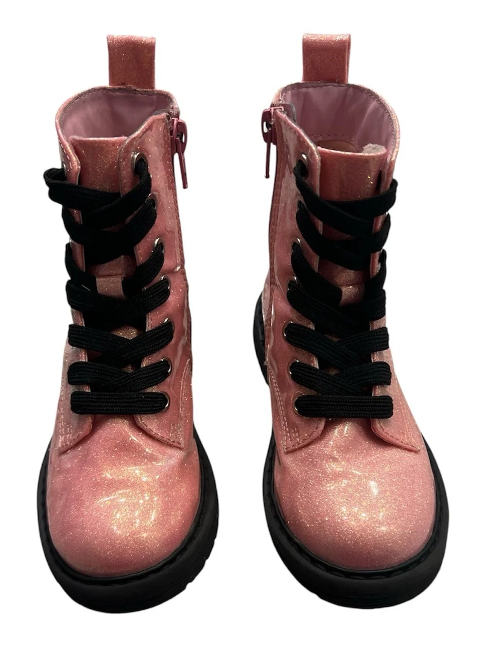 Thereabouts Girls Pink/Black Glitter Lace-Up Ankle Combat Boots Round Toe US 11M